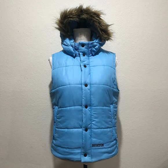 Burton Jackets & Blazers - Burton Women Blue Puffer Vest With Detachable Hood